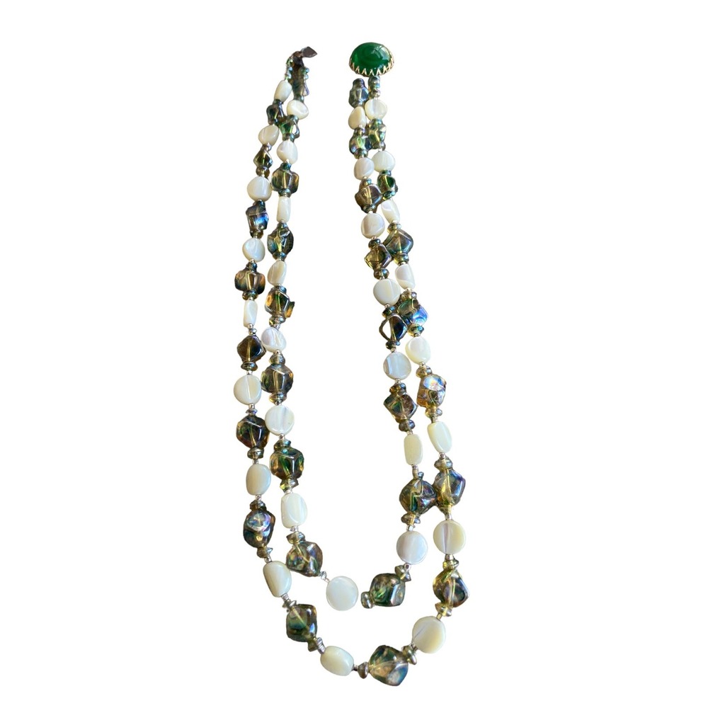 Vintage MOP & AB Glass Double Strand Necklace